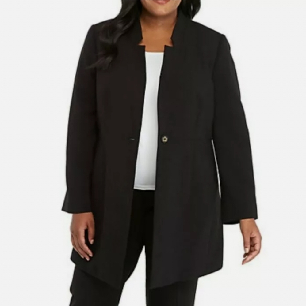 Nine West Black Longline Open-Front Blazer Jacket